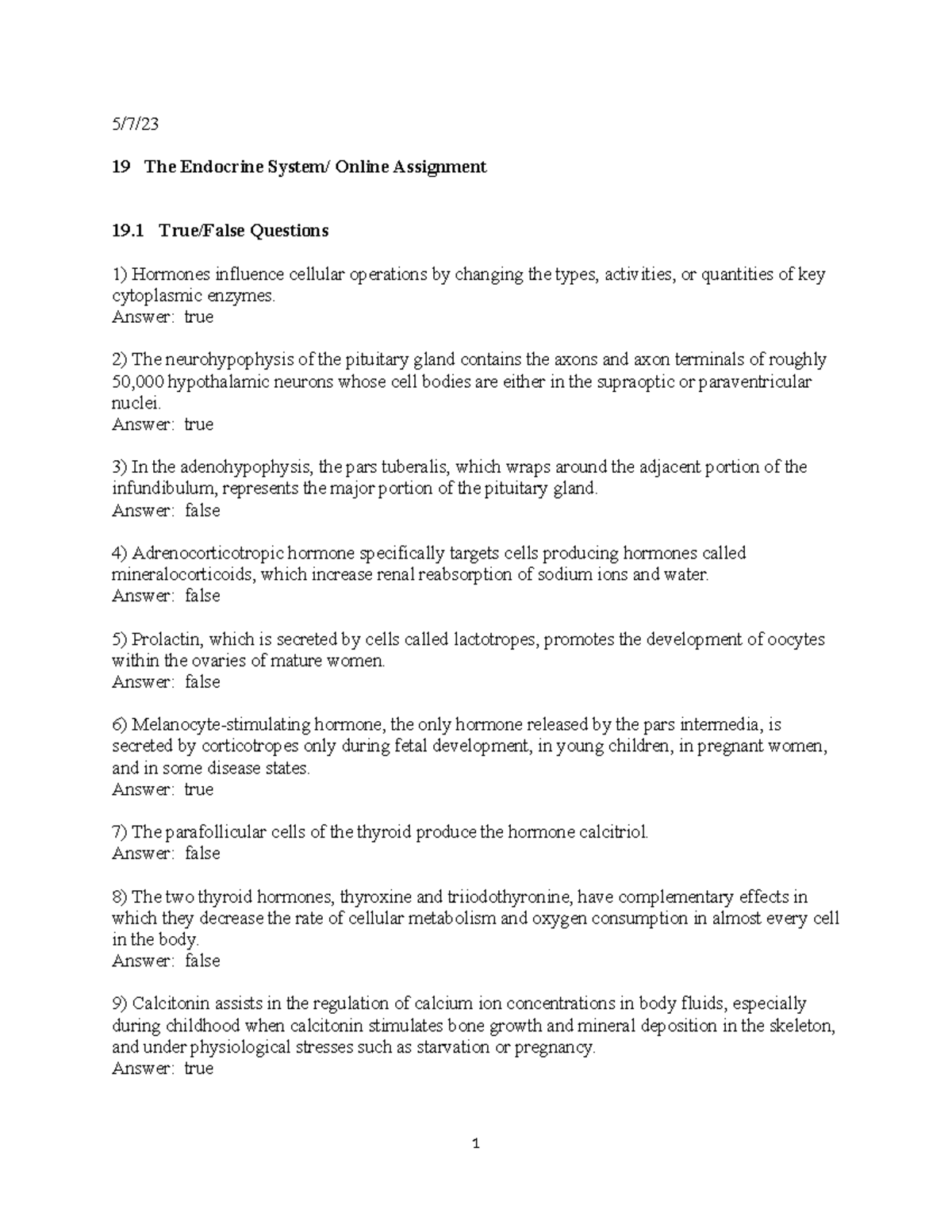Chapter 19 anatomy - 5/7/ 19 The Endocrine System/ Online Assignment 19 ...