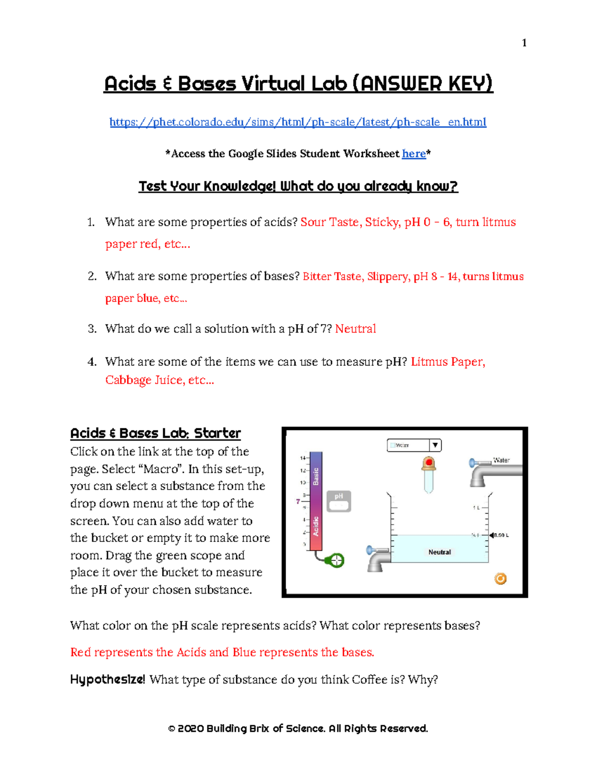 (Student WS and Teacher Answer Key) Acids & Bases Virtual Lab Acids