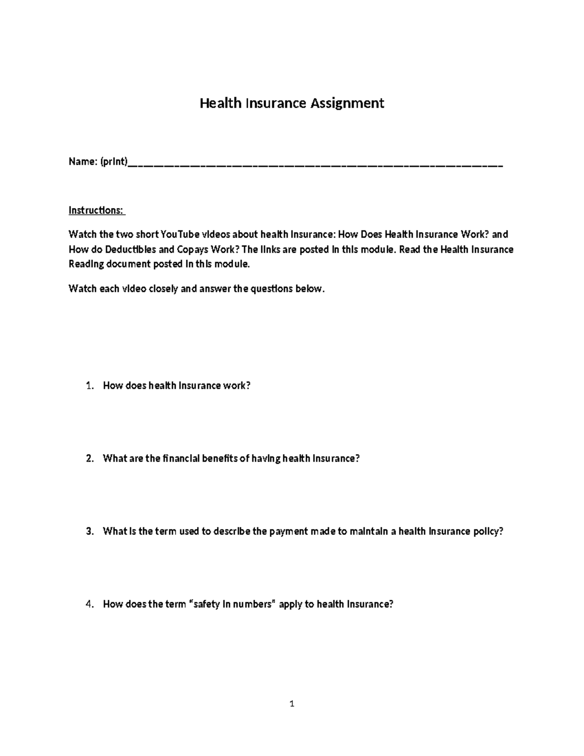 insurance assignment for students