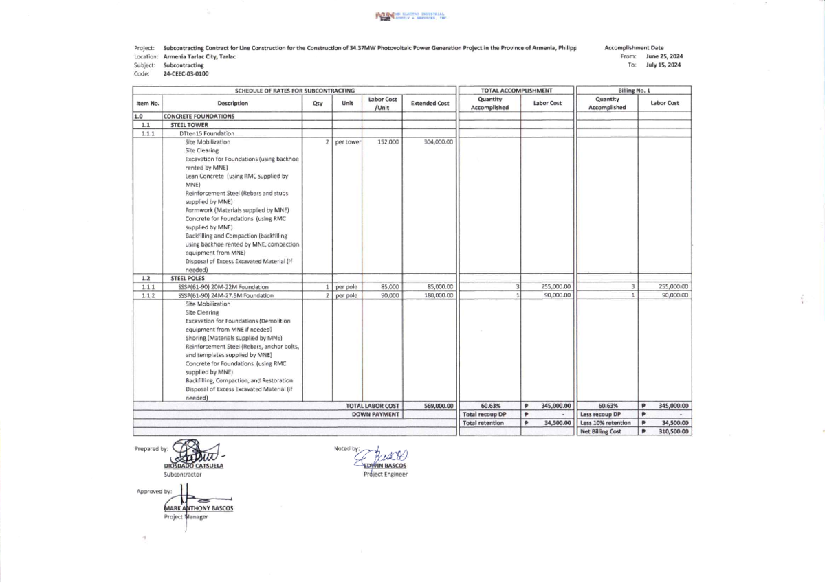 Long term Construction - INDUSTRIAL Project: Subcontracting Contract ...