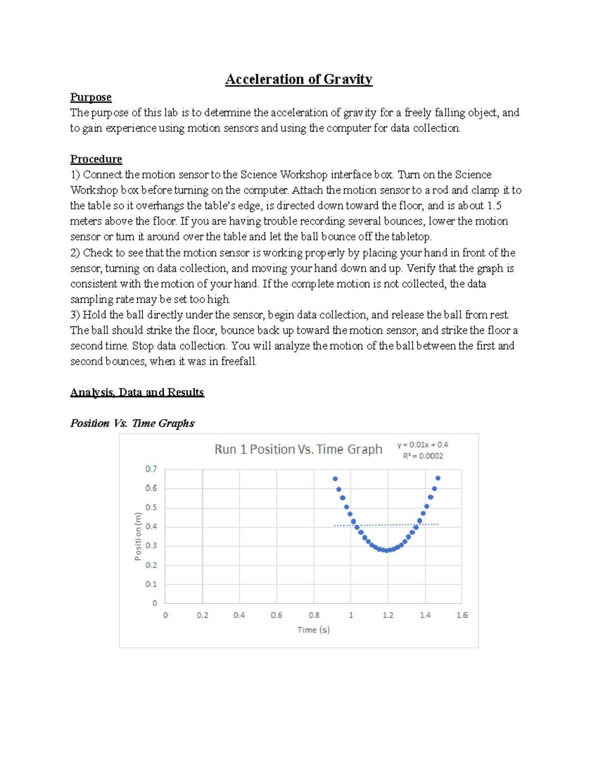 Physics 4B Lab #4 Acceleration Of Gravity - Acceleration Of Gravity ...