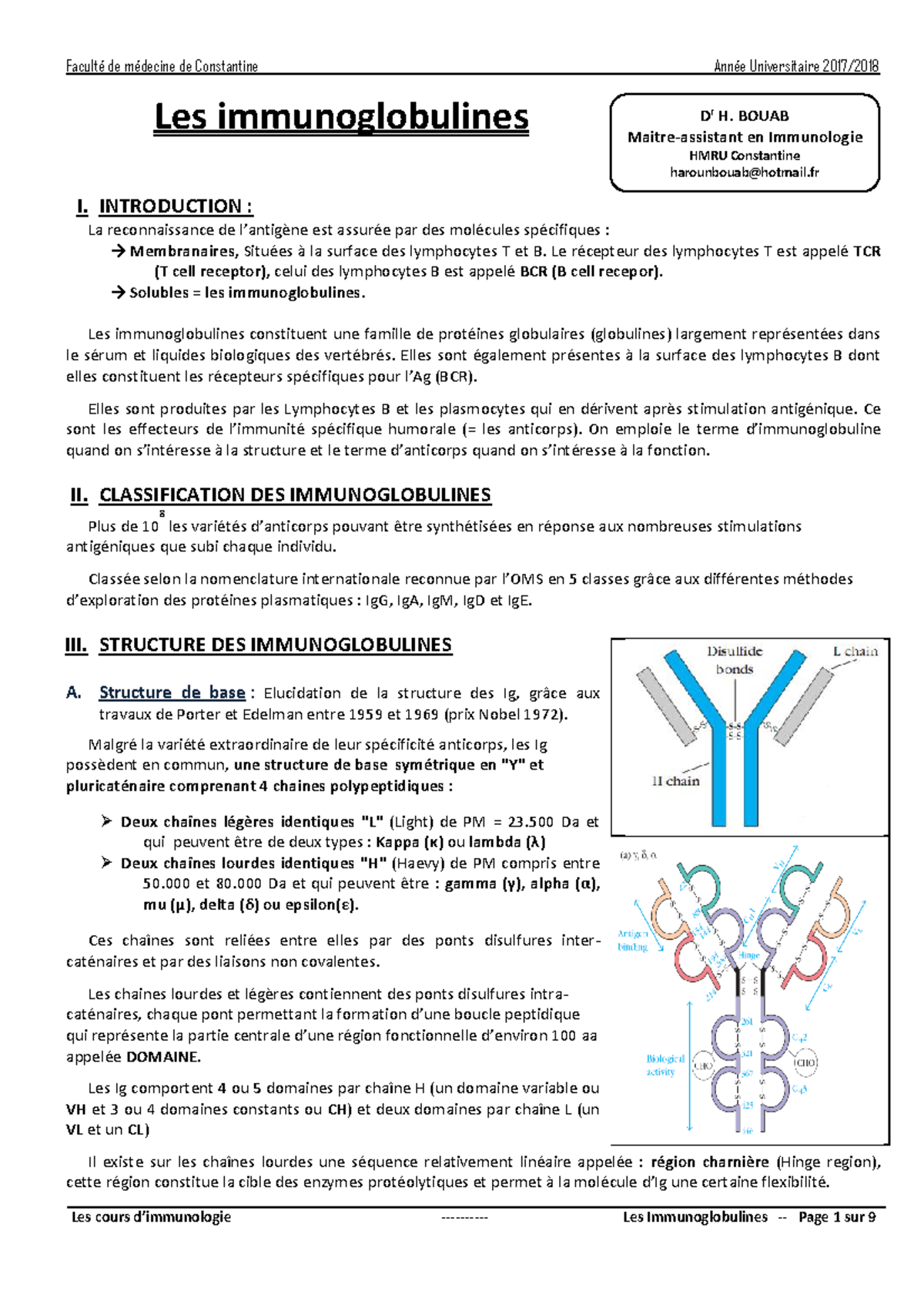 Immuno 3an-immunoglobulines - Les Immunoglobulines I. INTRODUCTION : La ...