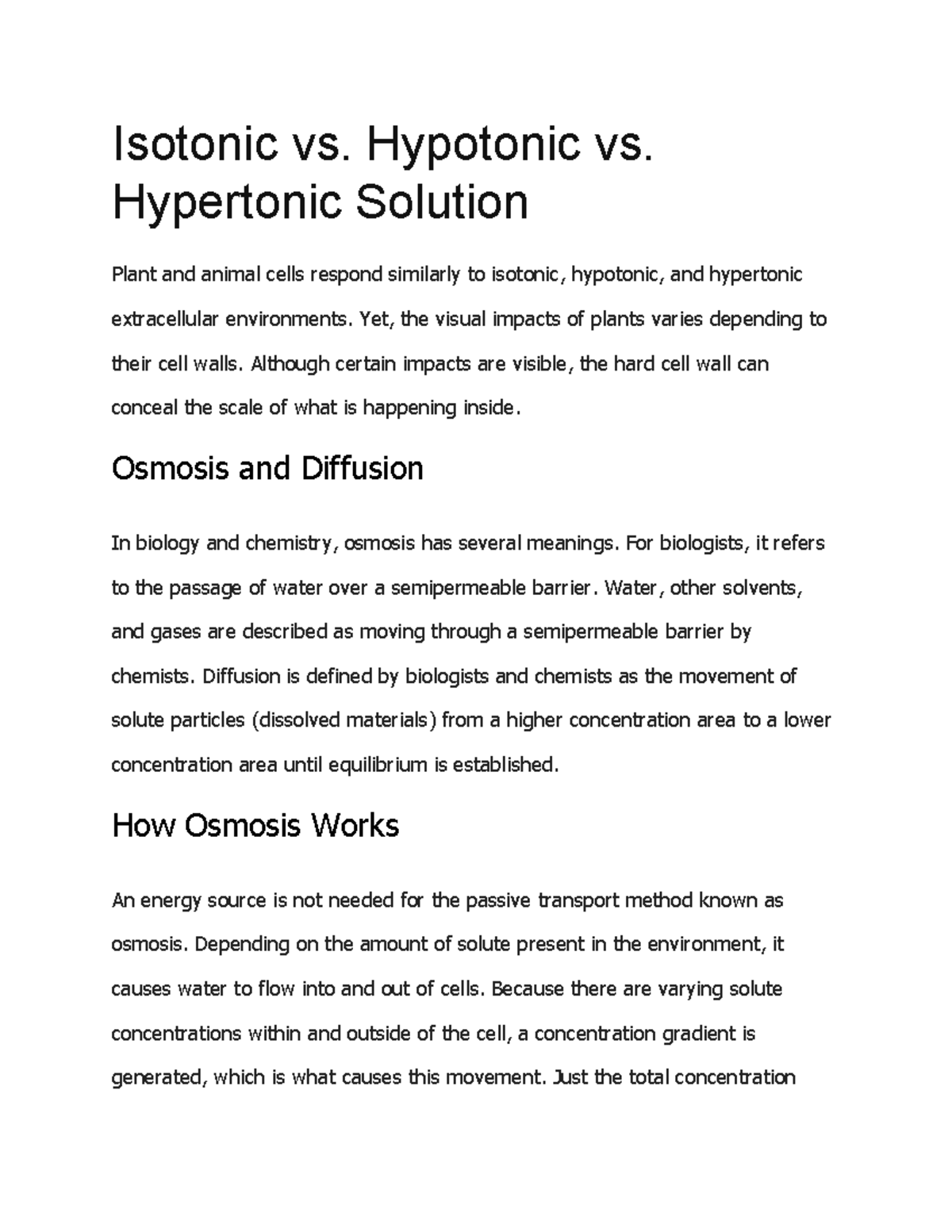 Isotonic vs - Hypotonic vs. Hypertonic Solution Plant and animal cells ...