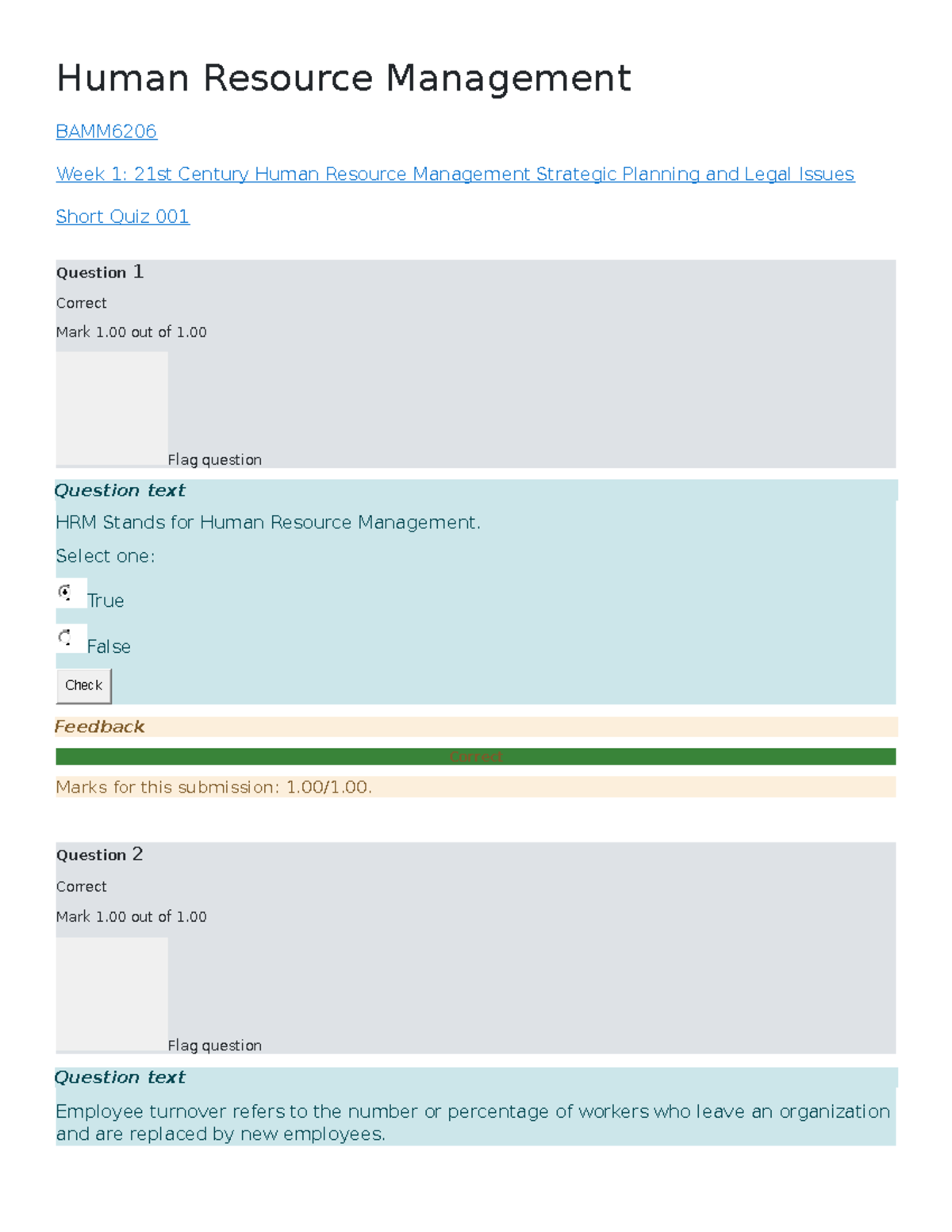 HRM SQ01 - Assignment 2 - Human Resource Management BAMM Week 1: 21st ...