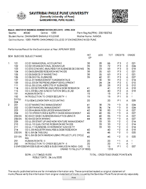 savitribai phule pune university online result master of business studocu
