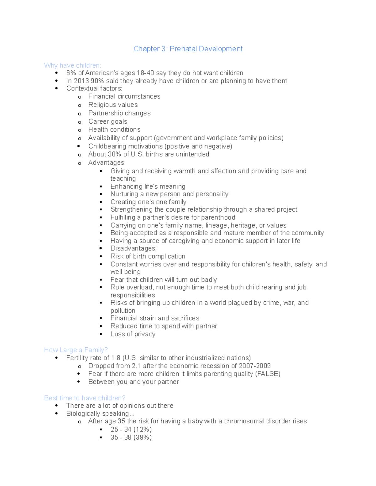 CHD chapter 3 - Lecture notes 3 - Chapter 3: Prenatal Development Why ...