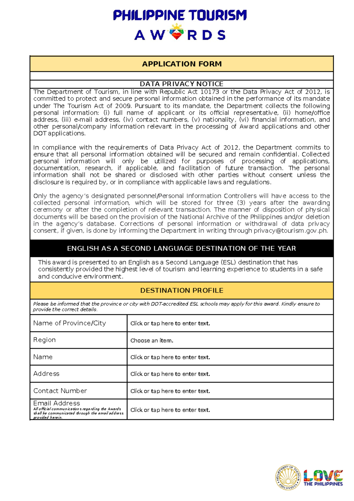 ESL-Destination-of-the-Year App Form-1 - APPLICATION FORM DATA PRIVACY ...