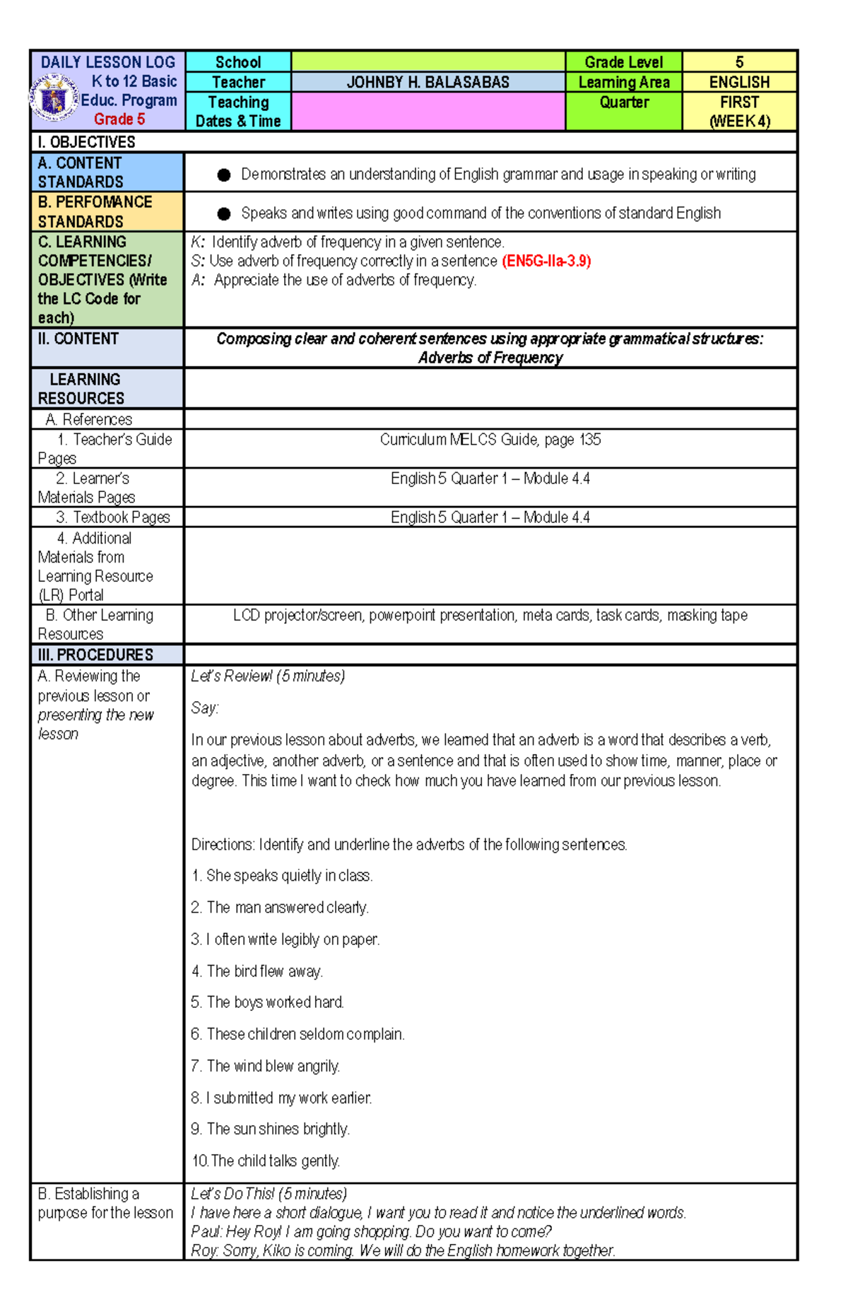 powerpoint presentation english 5 quarter 1