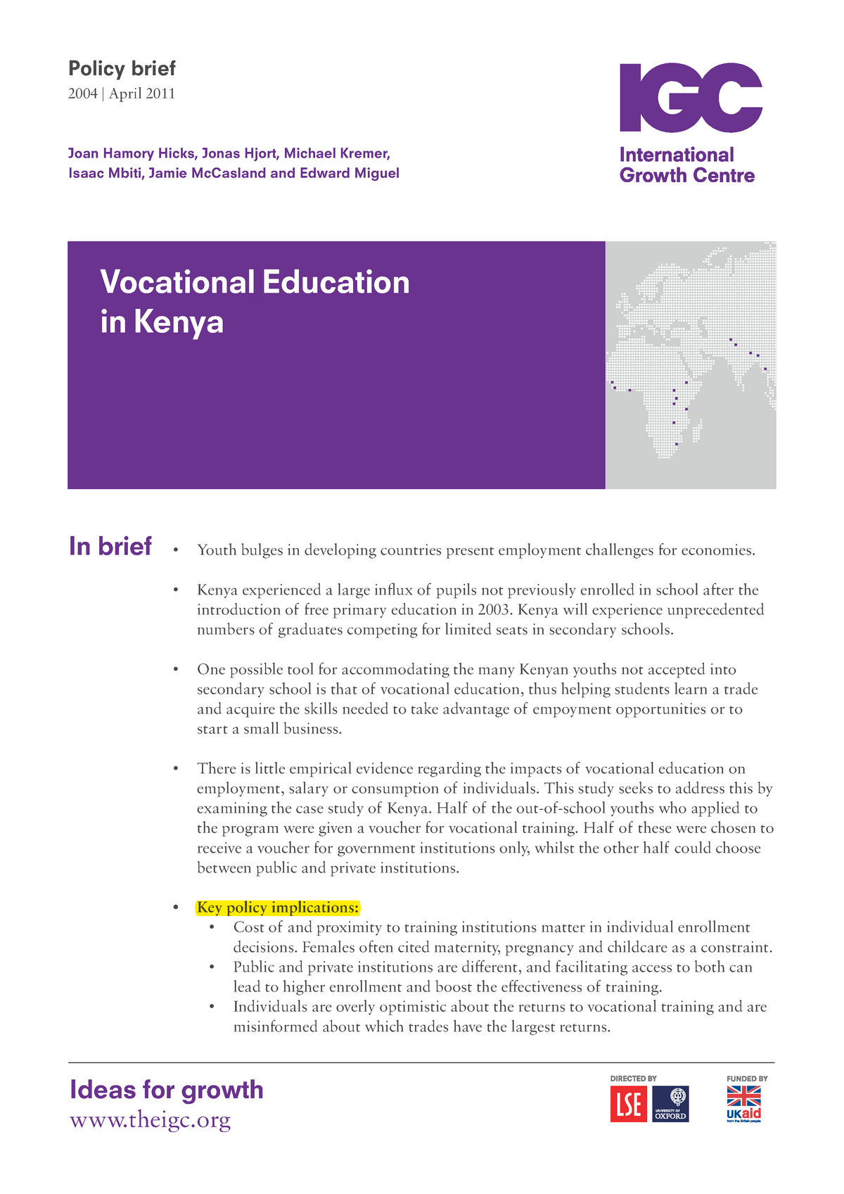 Kenya Education Voucher Brief Annotated Vocational Education In Kenya 