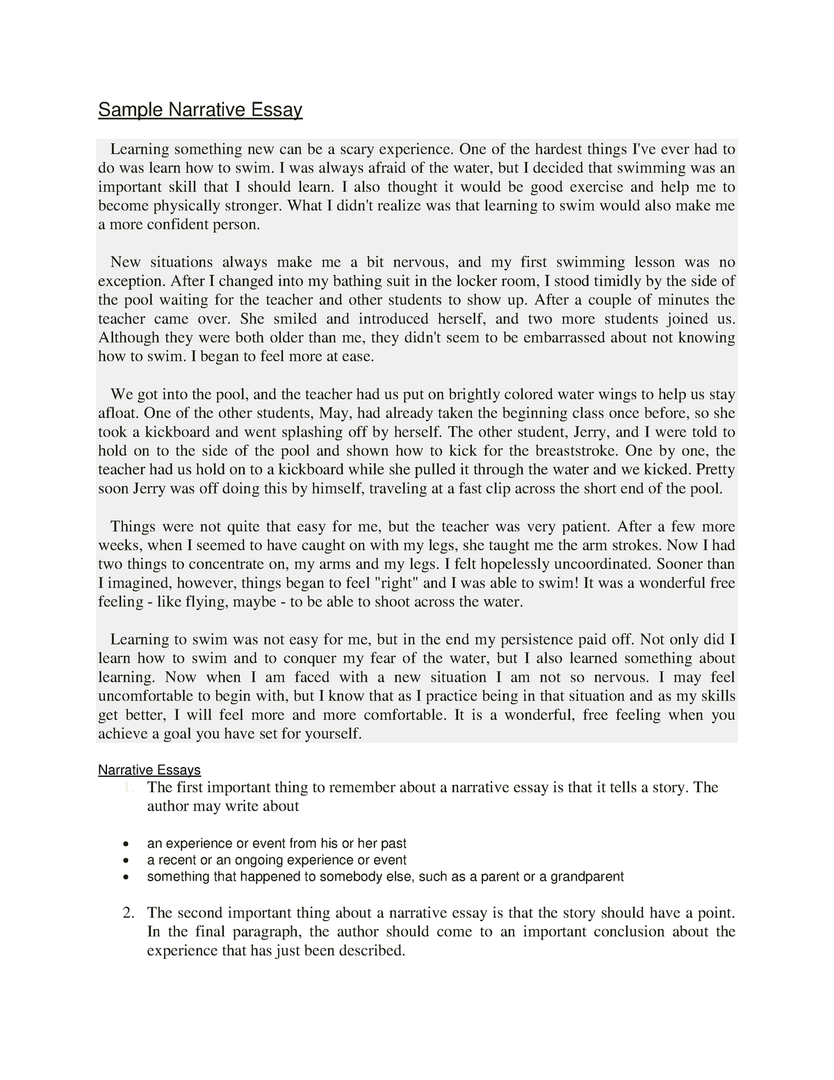 narrative essay sample pdf