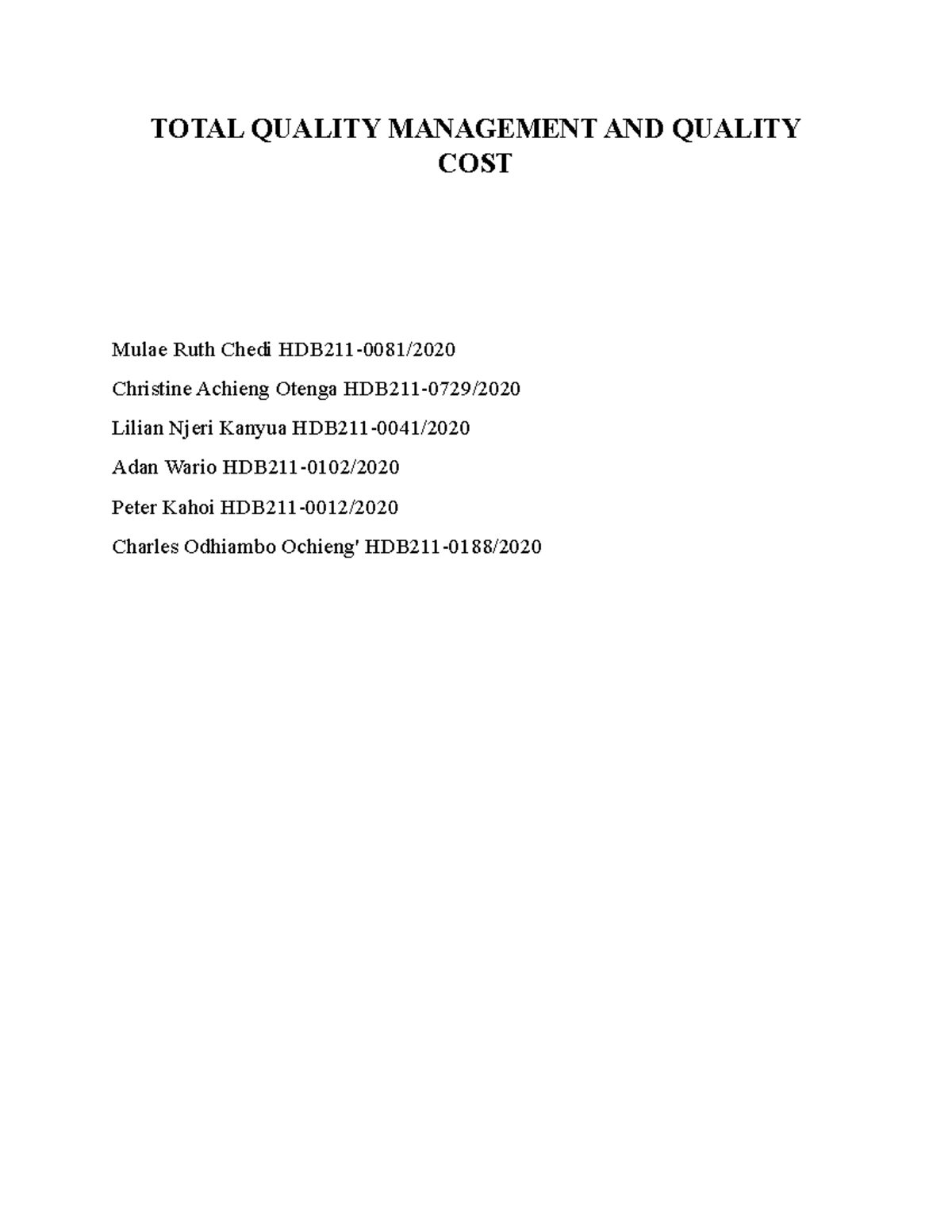 Total Quality Management AND Quality COST (2) (1)1 TOTAL QUALITY