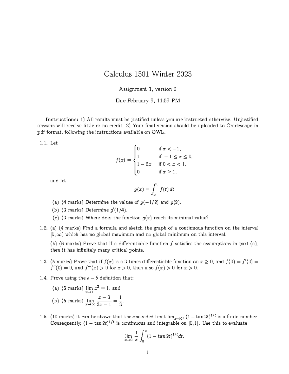 CALC1501B 2023 Assignment 1 - Calculus 1501 Winter 2023 Assignment 1 ...