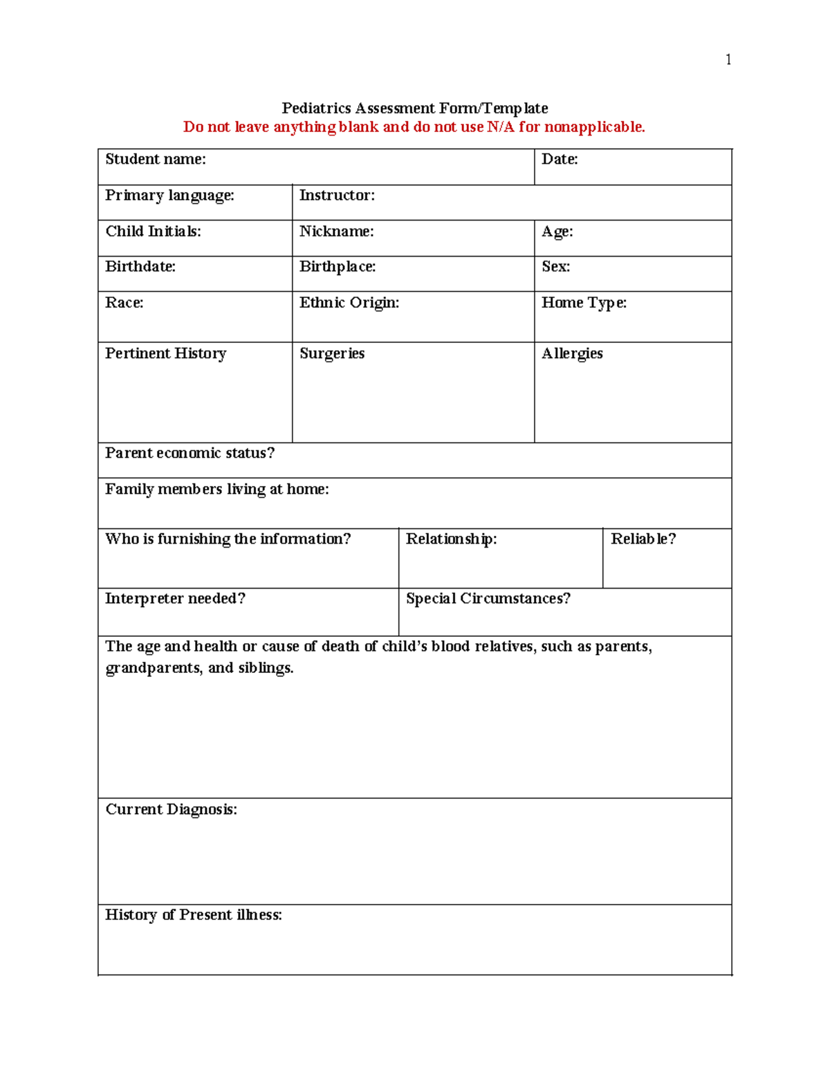 NUR203Pediatrics Assessment Assignment Form Revised 1 - Pediatrics ...