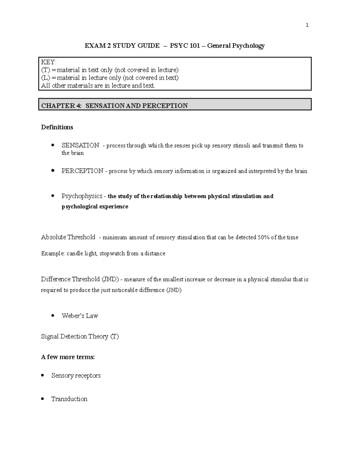 EXAM+2+ Study+ Guide - EXAM 2 STUDY GUIDE – PSYC 101 – General ...