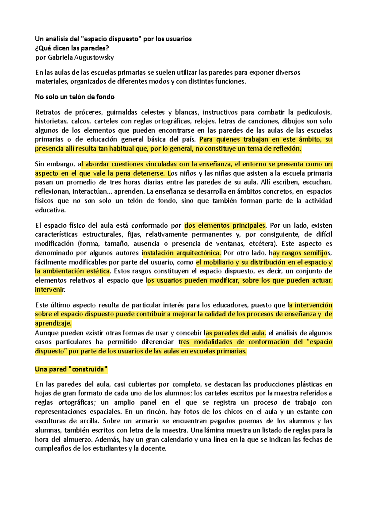 Augustowsky, Gabriela Que Dicen Las Paredes - Un Análisis Del "espacio ...