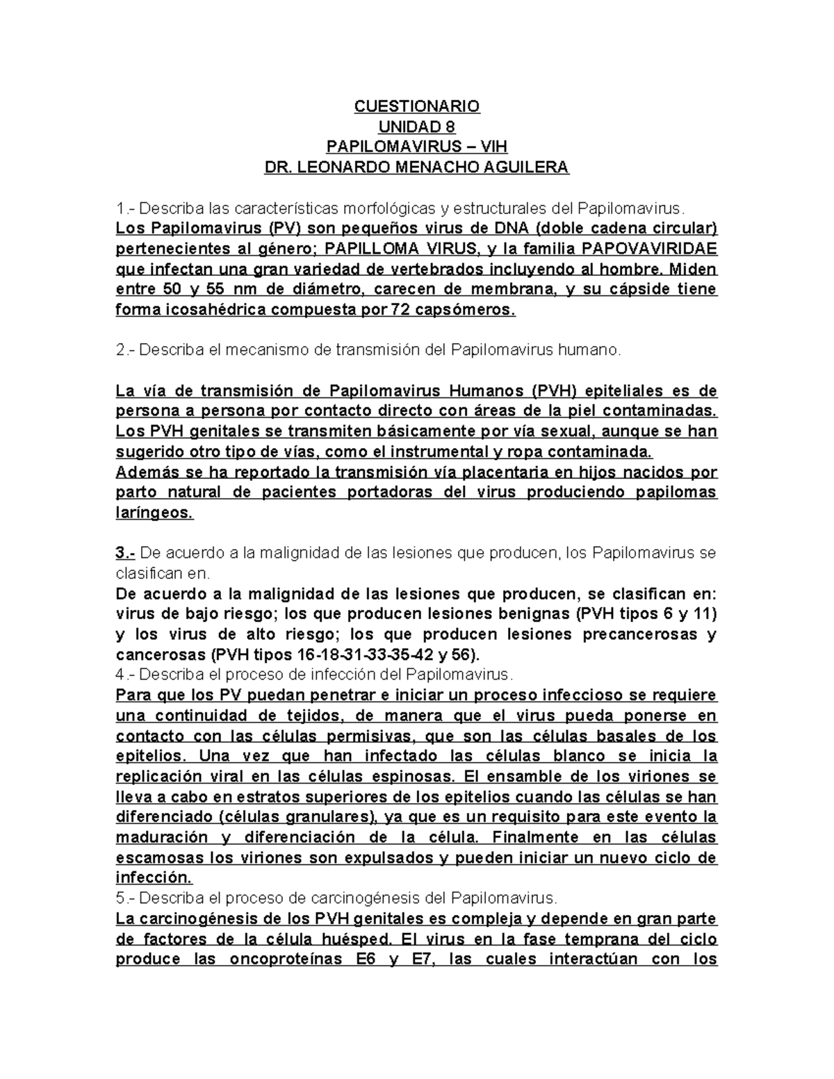 Cuestionario Papilomavirus-VIH - CUESTIONARIO UNIDAD 8 PAPILOMAVIRUS ...