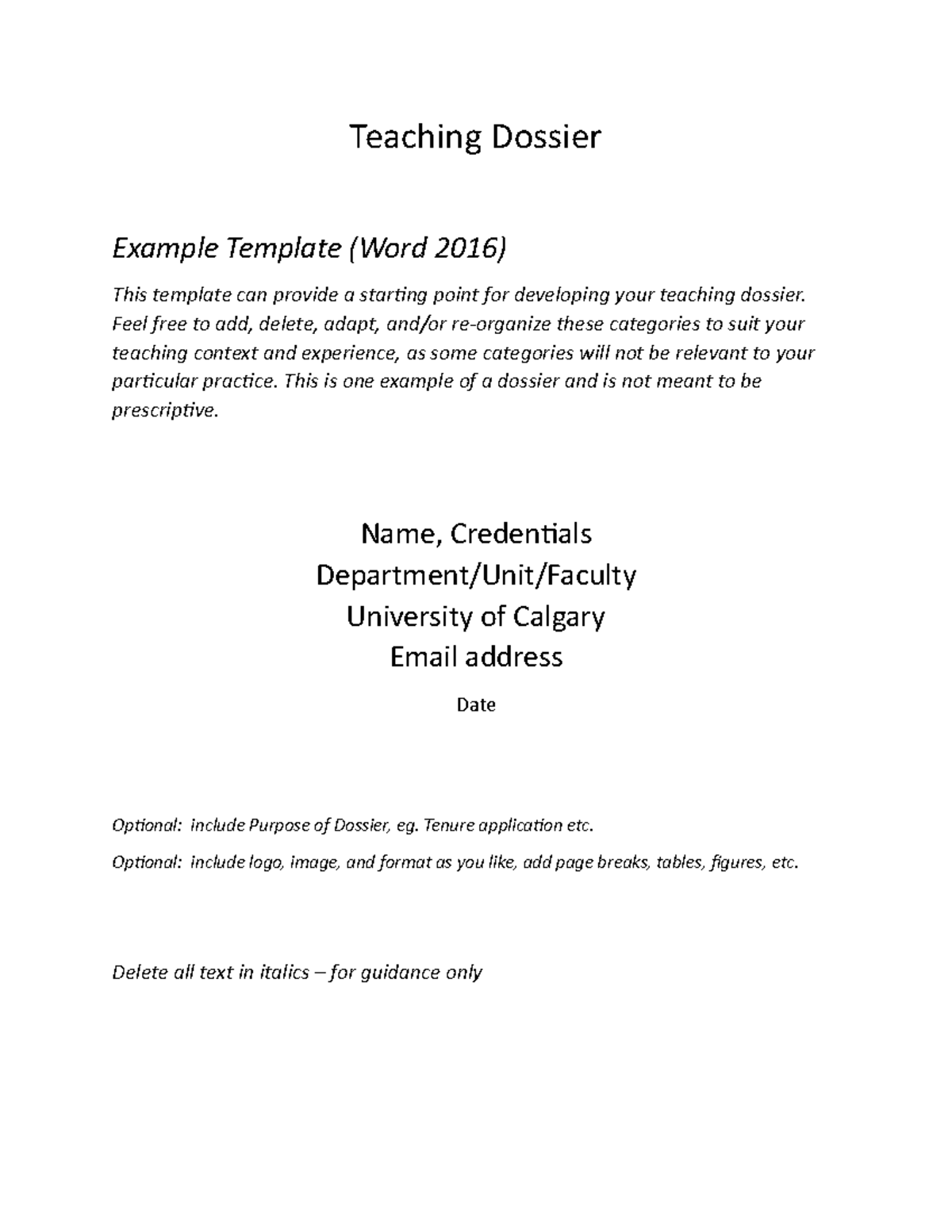 TI Sample Dossier Template - Teaching Dossier Example Template (Word ...