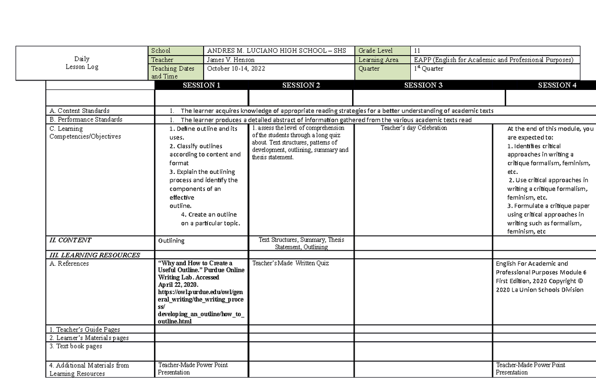 DLL-EAPP-October 3-7, 2022 - Daily Lesson Log School ANDRES M. LUCIANO ...