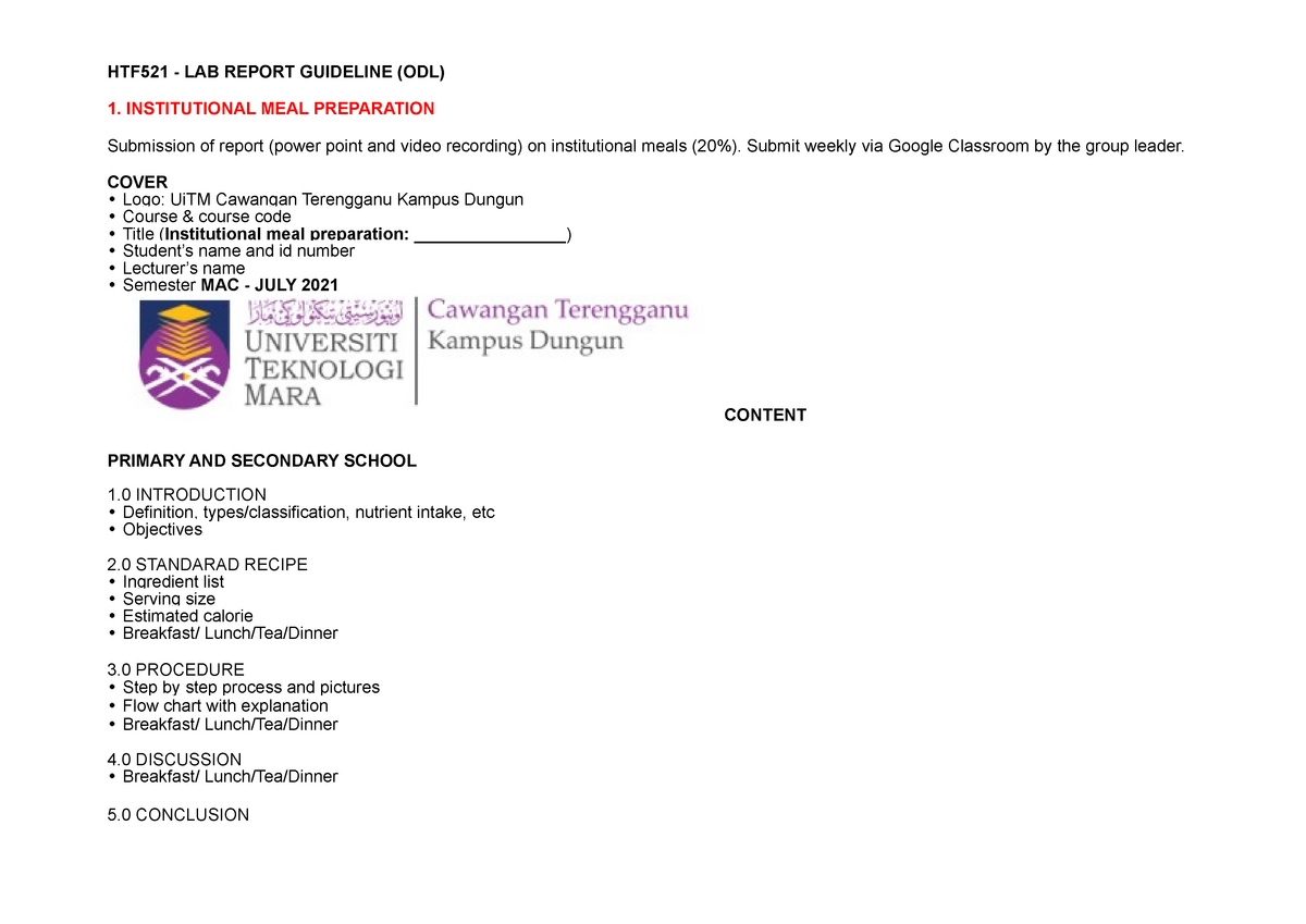 4 Lab Report Guideline Htf521 Mac July 2021 Food Service Management Studocu