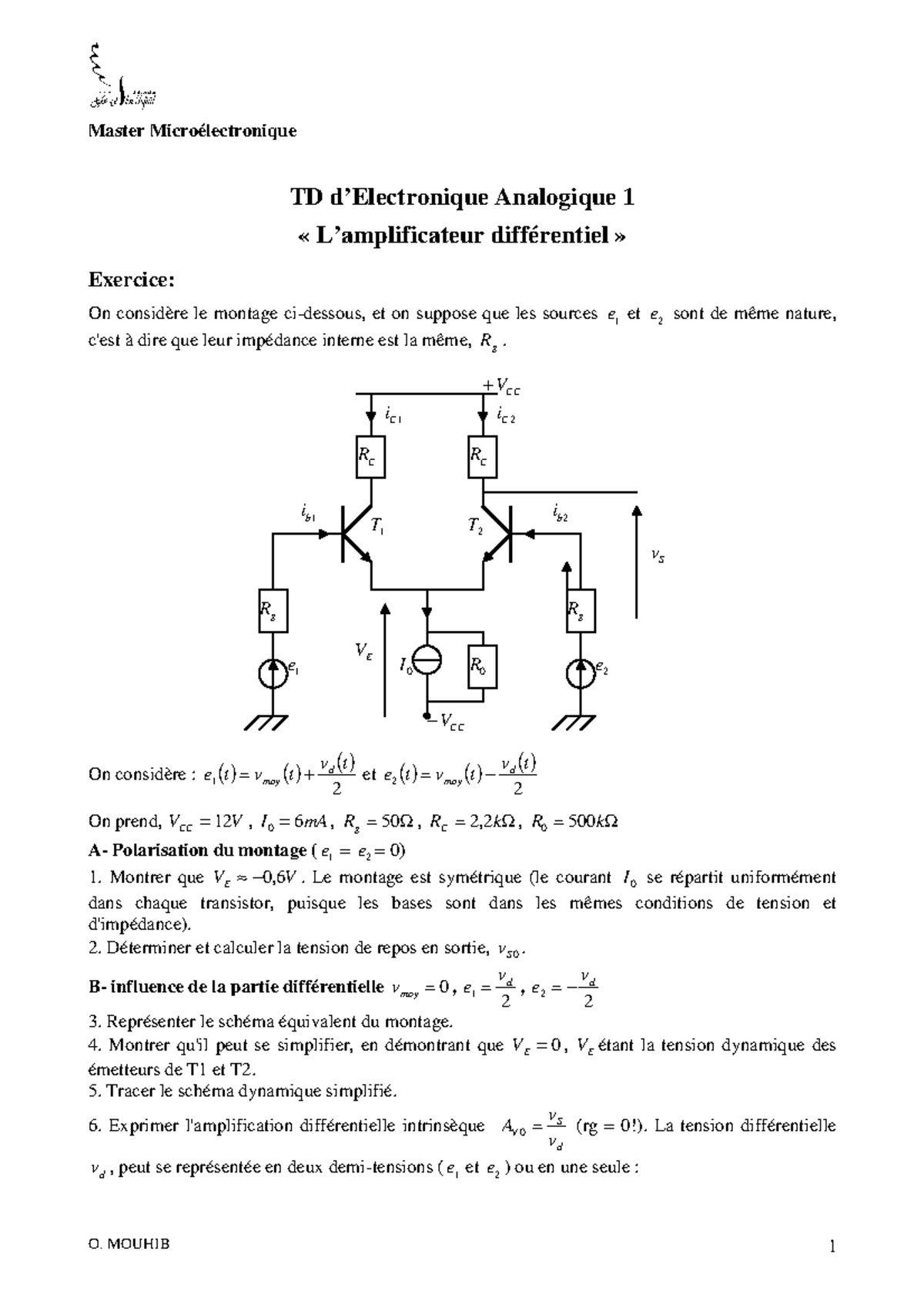 TD°3 Master - Td De L'electronique Analogique - O. MOUHIB 1 Master ...