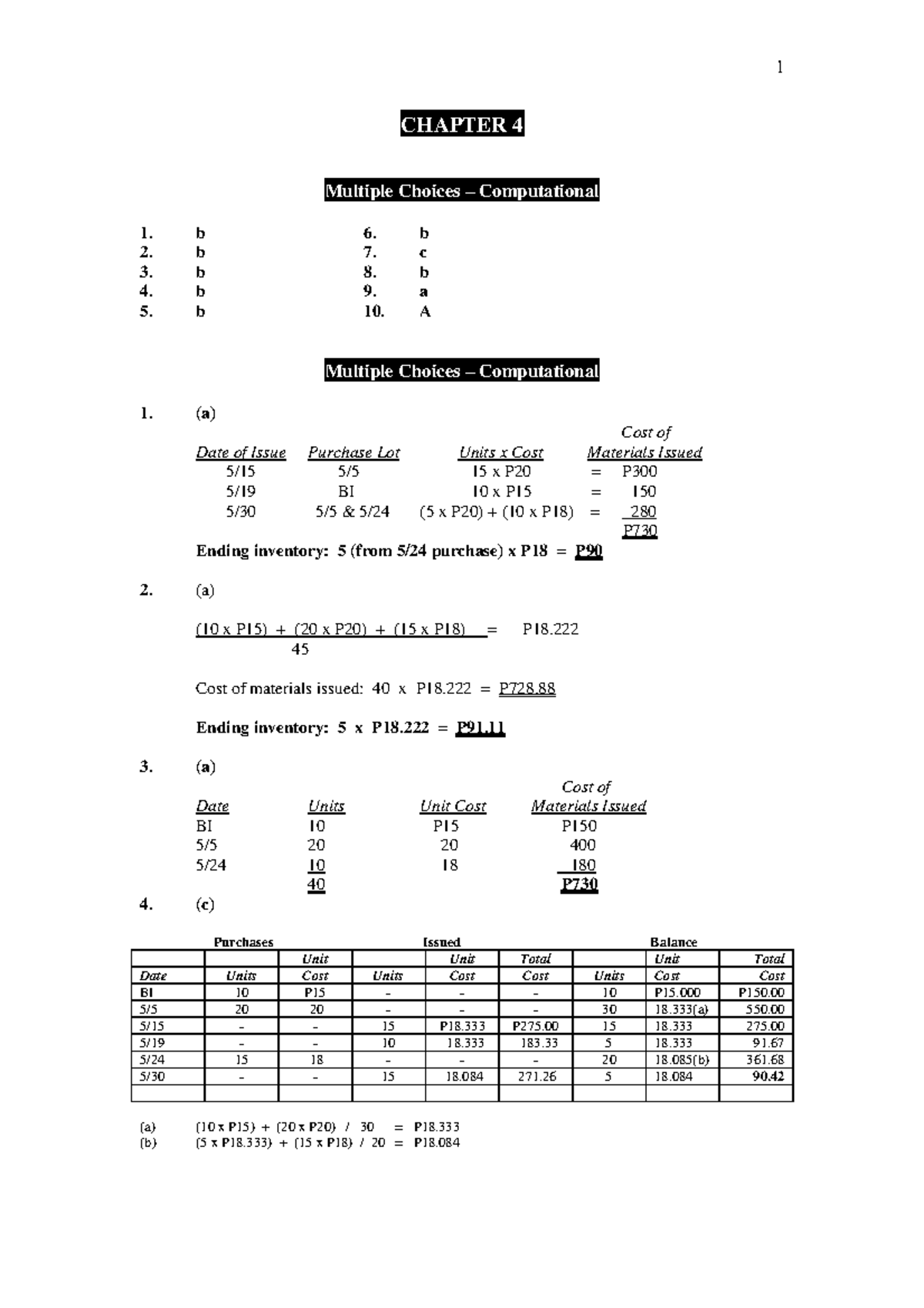 Chapter-4 - Cost - CHAPTER 4 Multiple Choices – Computational 1. B 6. B ...