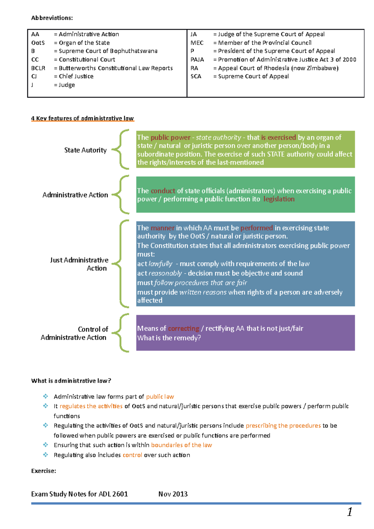 ADL2601-study notes 2013 - Administrative Law - UNAM - Studocu