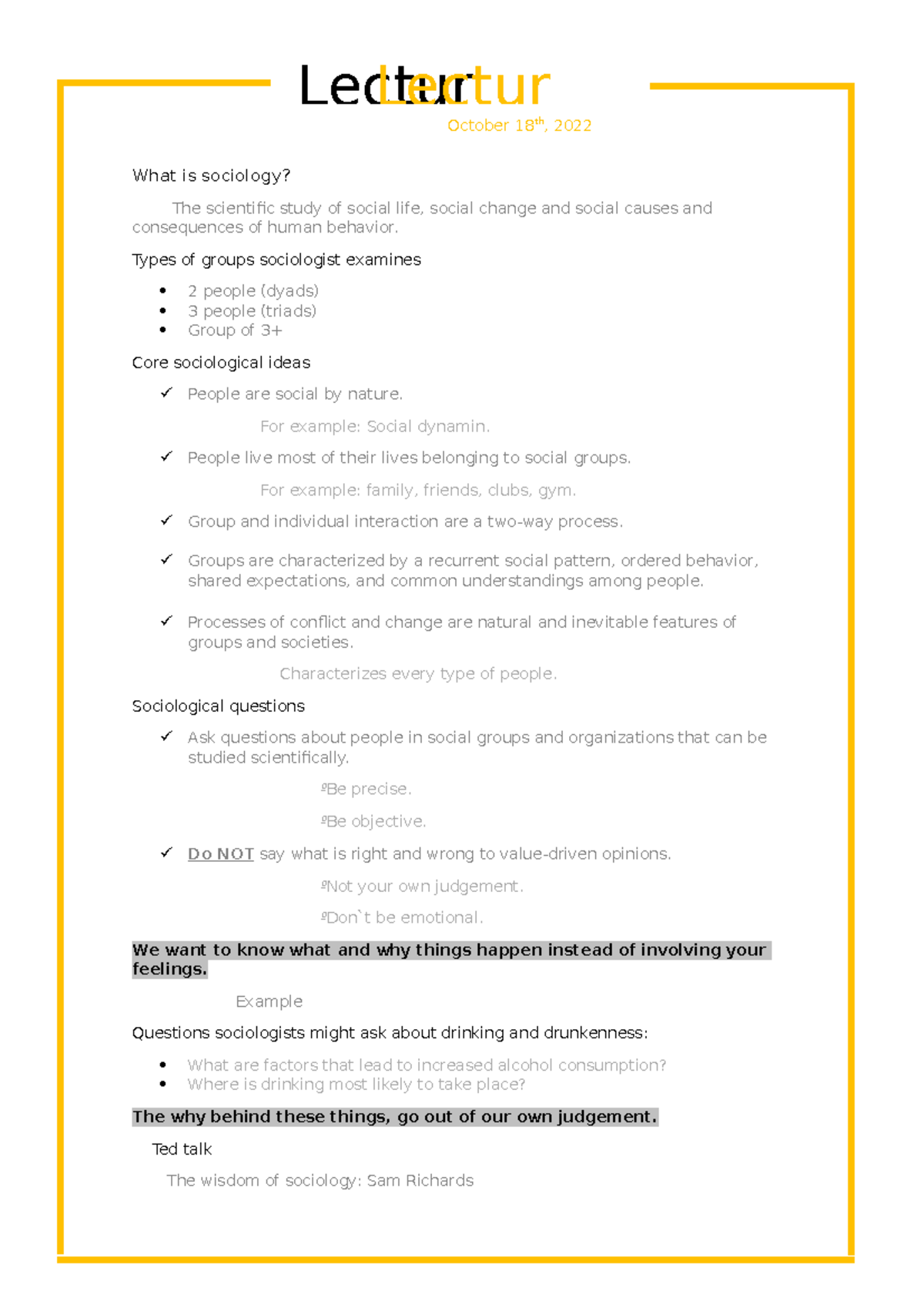 Lecture Class Notes - Sociology - What Is Sociology? The Scientific ...