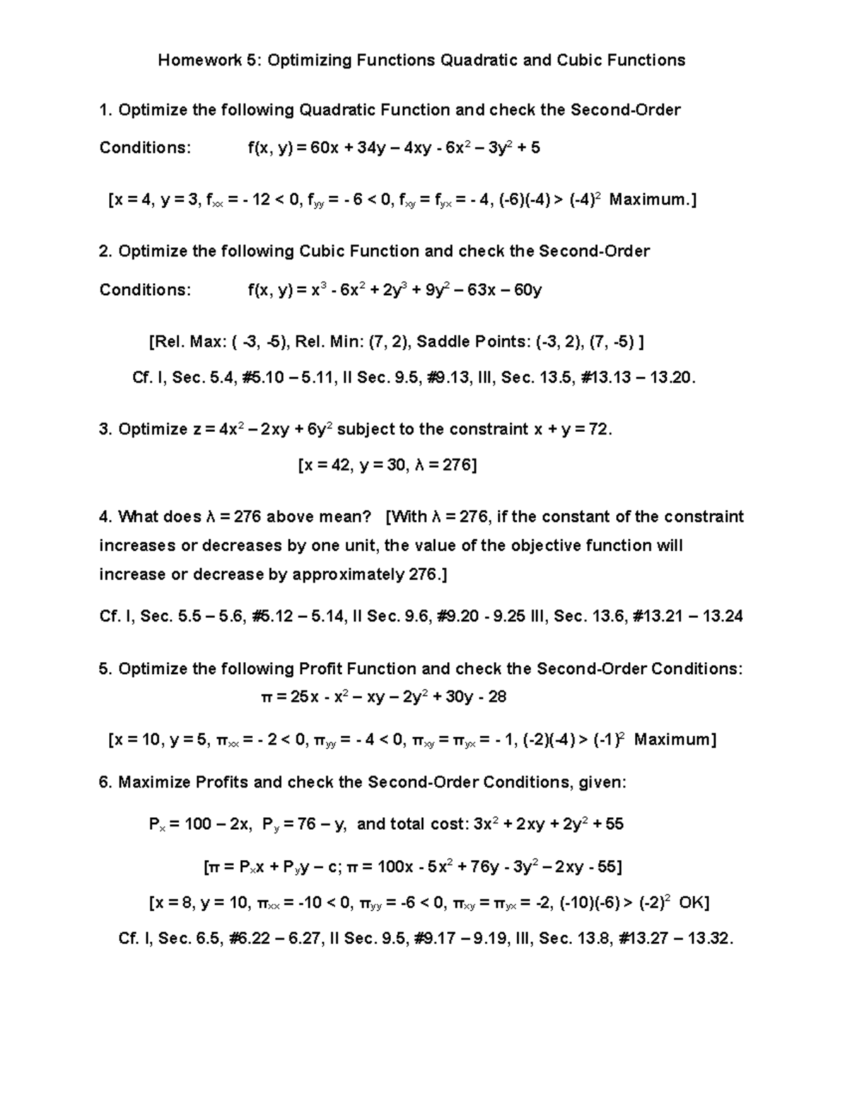 Problem Sets 5 With Prof Edward Dowling Homework 5 Optimizing Functions Quadratic And Cubic Studocu