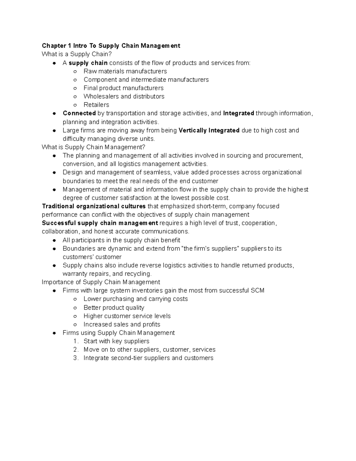 Intro Supply Chain Management - Chapter 1 Intro To Supply Chain ...