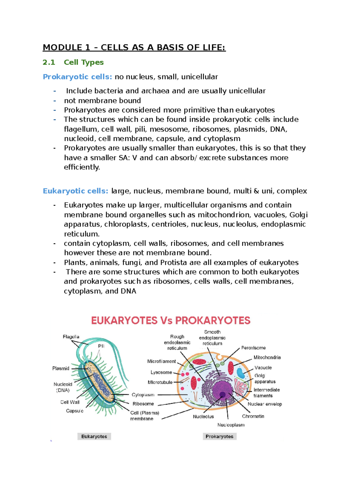 BIO MOD 1- 4 Notes - summarised mod 1-4 - MODULE 1 – CELLS AS A BASIS ...