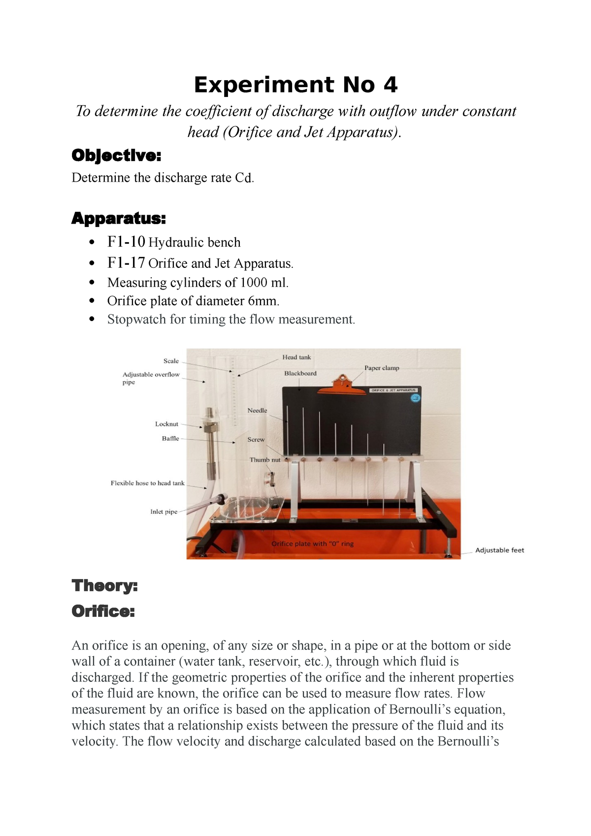 FM-lab Report - Experiment No 4 To Determine The Coefficient Of ...