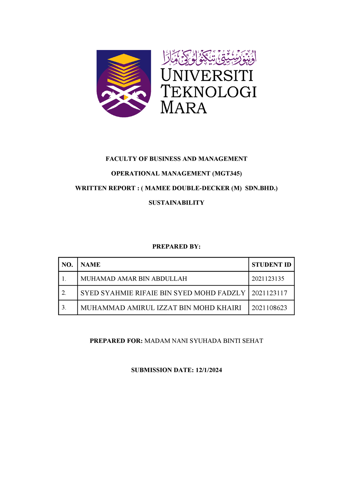 mgt345 group assignment report