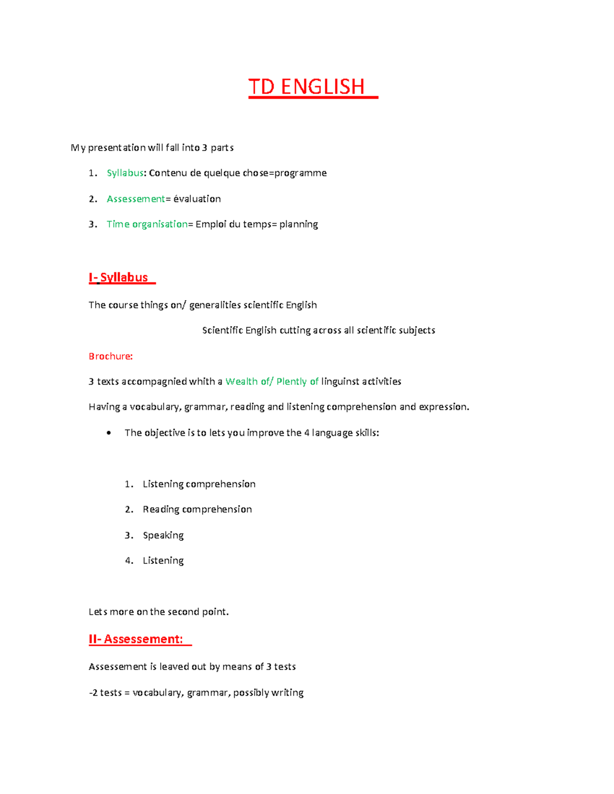 TD Correction Anglais - TD ENGLISH My presentation will fall into 3 ...