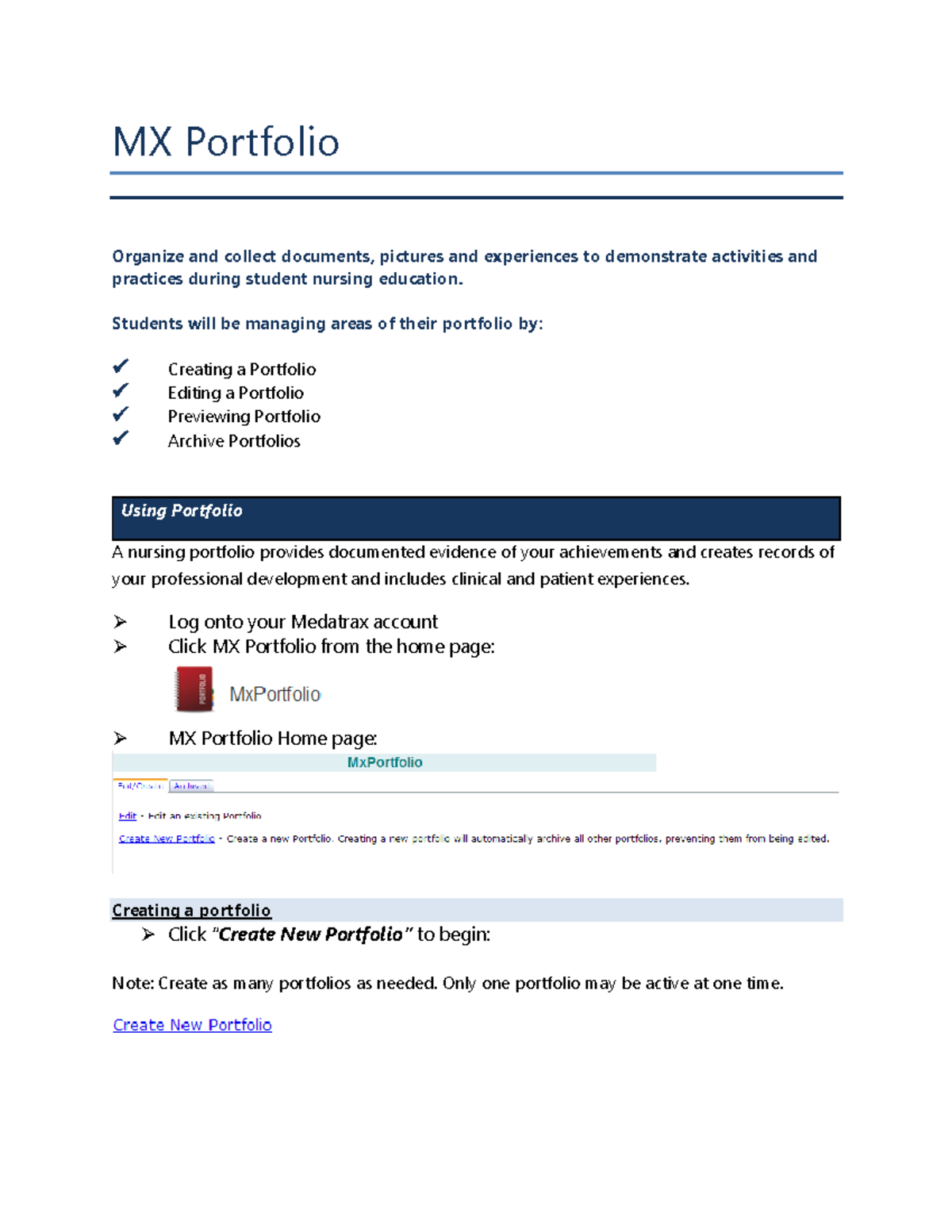 Medatrax Portfolio Instructions MX Portfolio Organize and collect