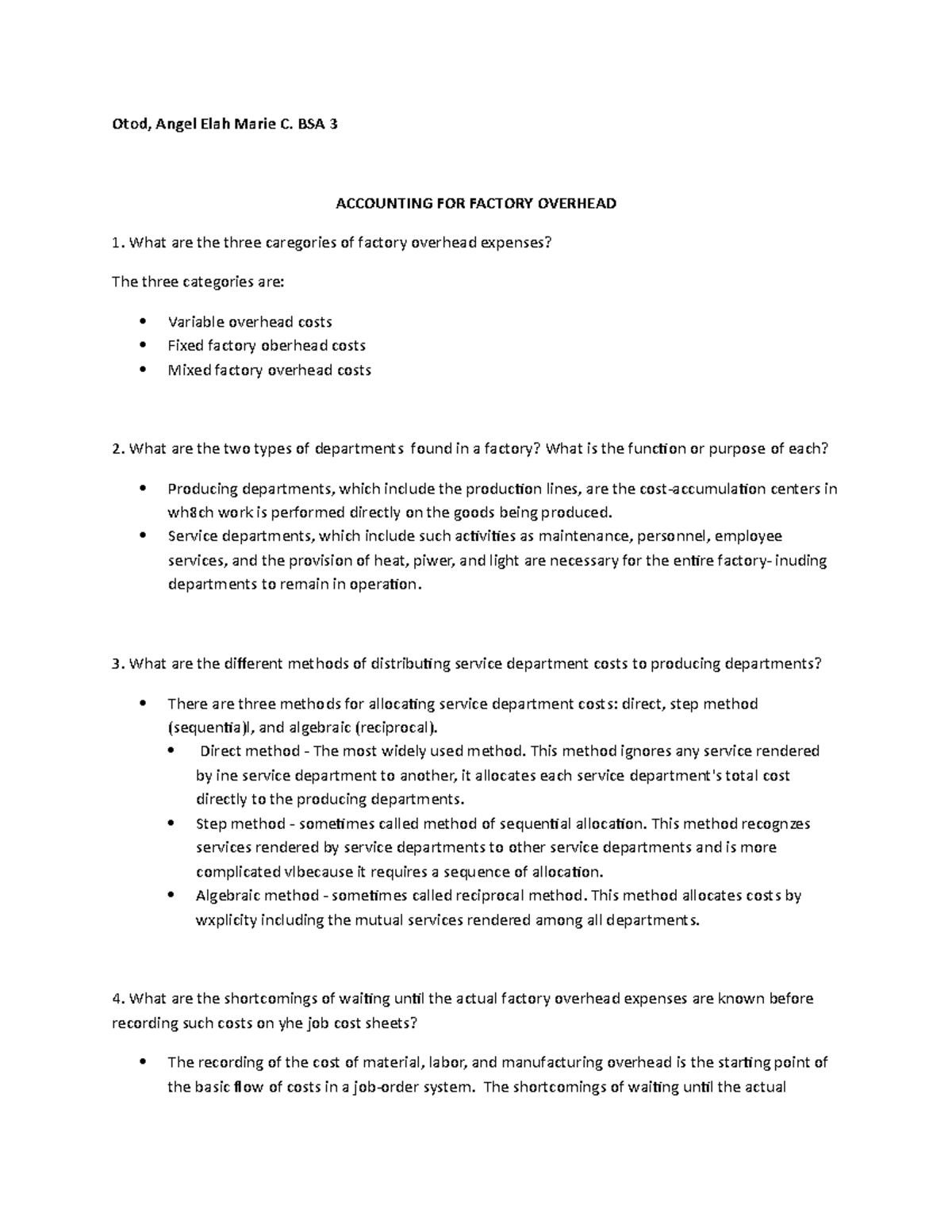 Accounting FOR Factory Overhead - Otod, Angel Elah Marie C. BSA 3 ...