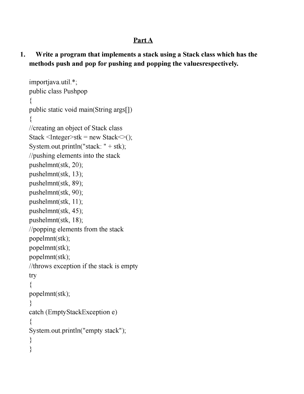 JAVA LAB Manual PART A - Good - Bachelor Of Computer Applications - Studocu