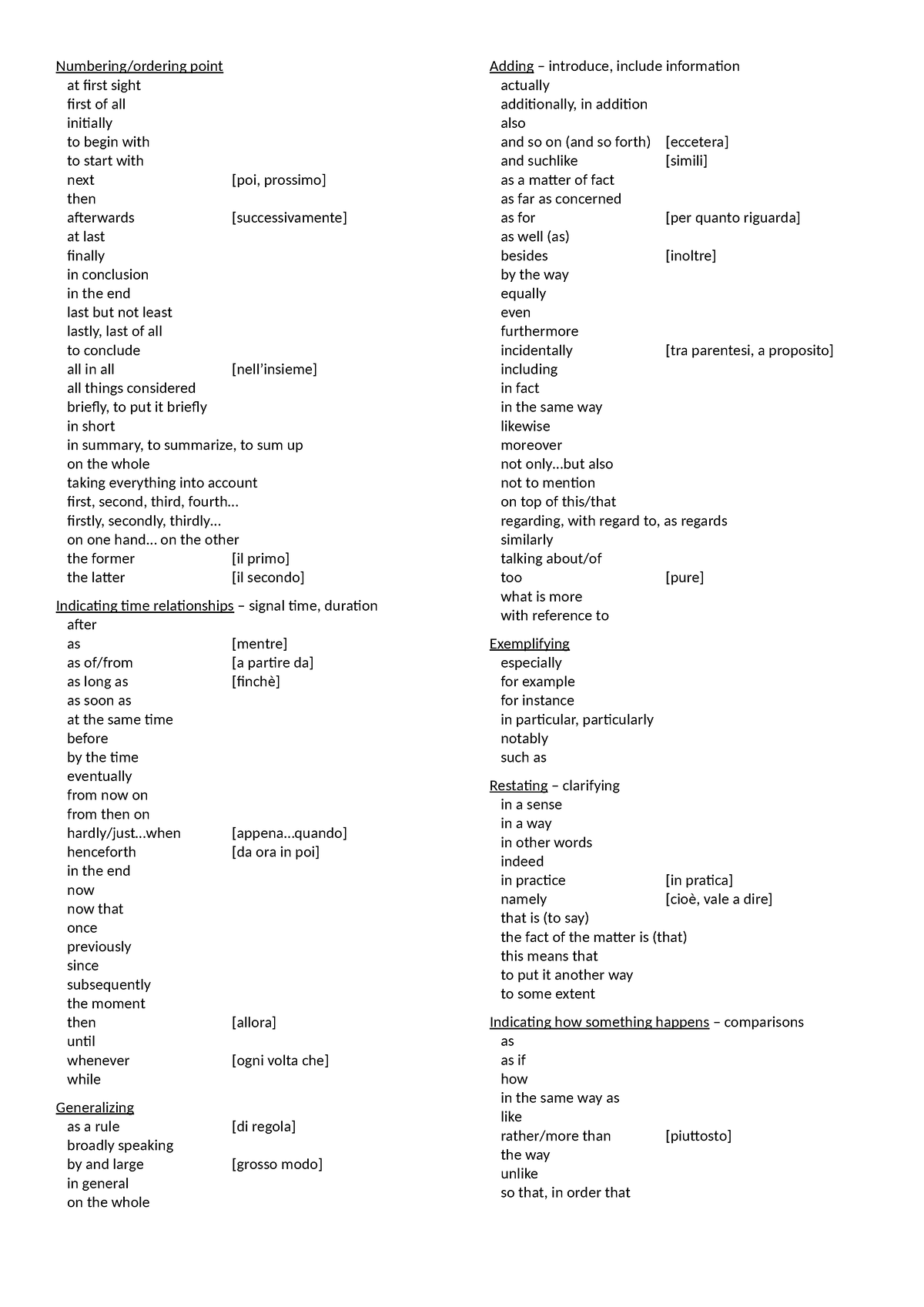 Linkers list - Numbering/ordering point at first sight first of all ...