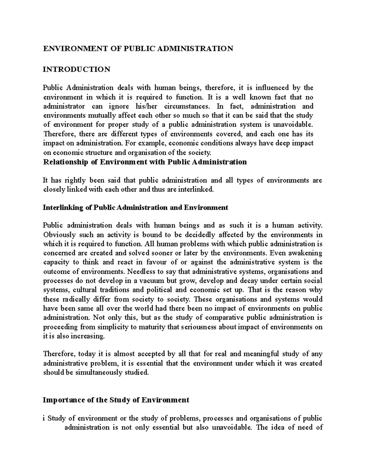 Environment Of Public Administration - ENVIRONMENT OF PUBLIC ...