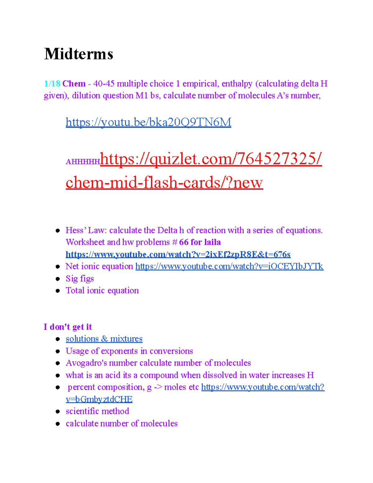 MIDterms - algebra 2 notes - Midterms 1/18 Chem - 40-45 multiple choice ...