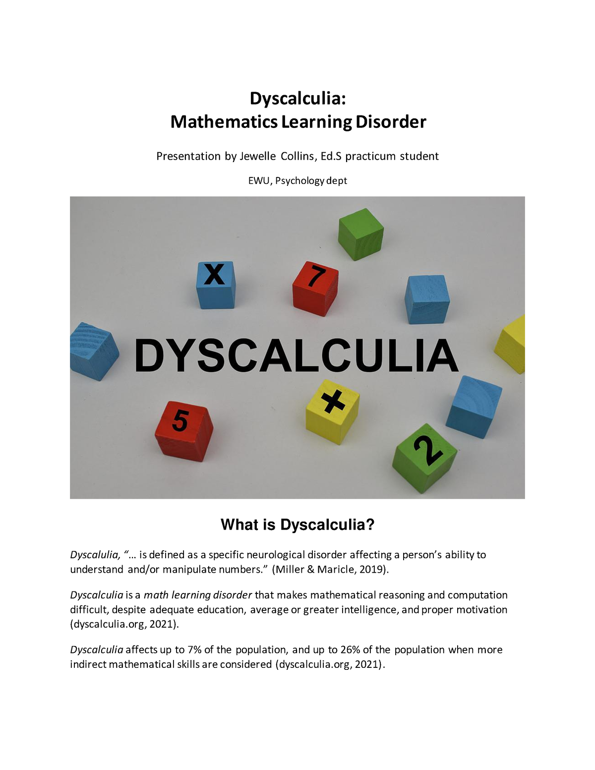 Dyscalculia - Dyscalculia: Mathematics Learning Disorder Presentation ...