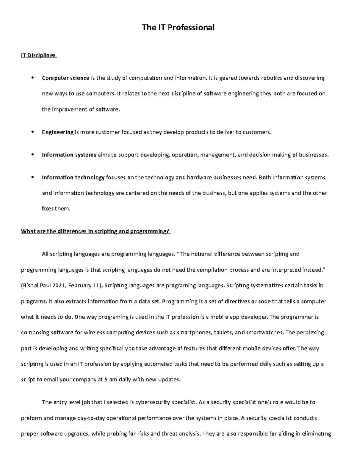 7-2 The IT Professional - The IT Professional IT Disciplines Computer ...