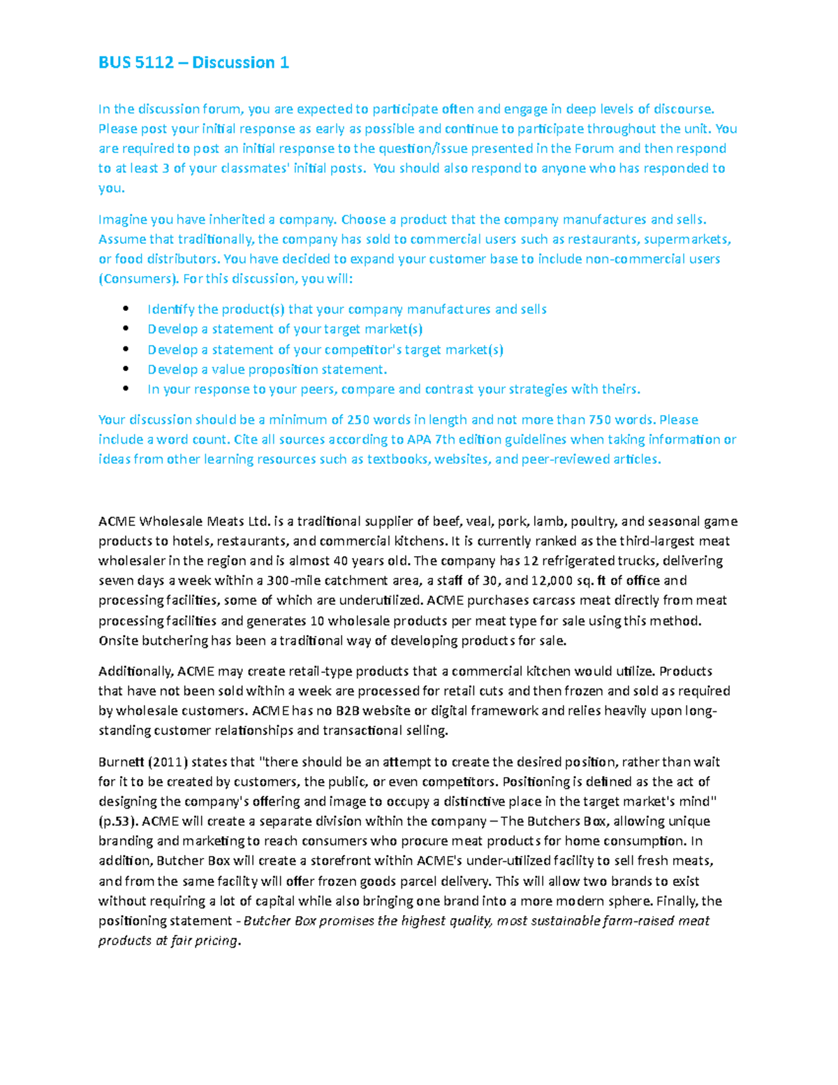 BUS 5112 - Discussion 1 - BUS 5112 – Discussion 1 In the discussion ...