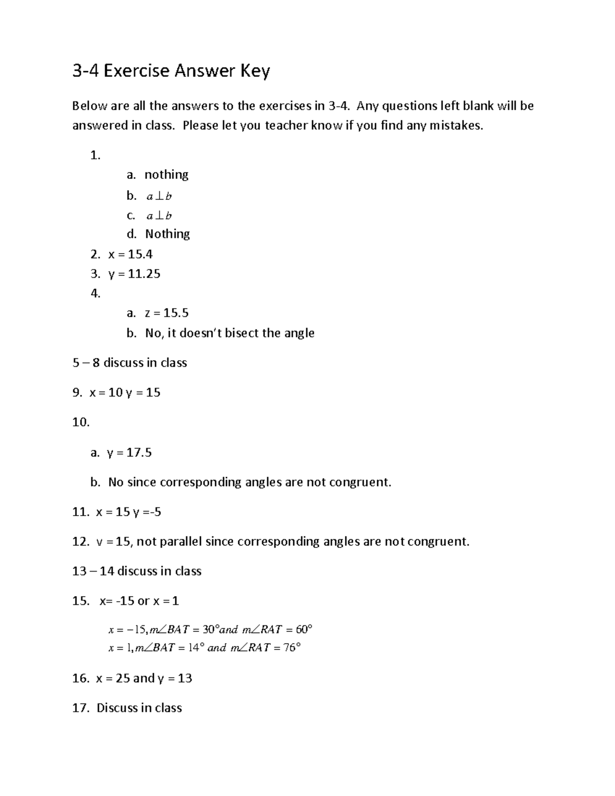 3.4 answers - mon - 3 - 4 Exercise Answer Key Below are all the answers ...