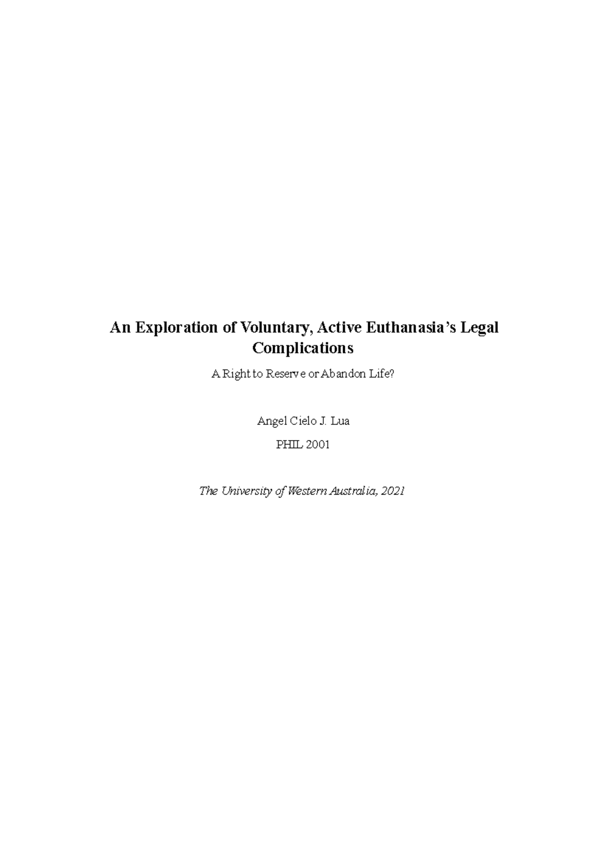 PHIL2001 Bioethics Essay - PHIL2001 - UWA - Studocu