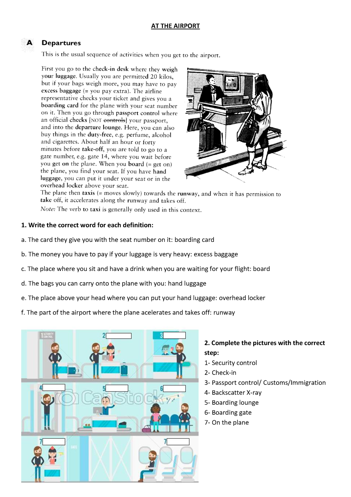 Airport Vocabulary Worksheet Dssdf Asdfadf At The Airport 1 Write The Correct Word For Each 8148