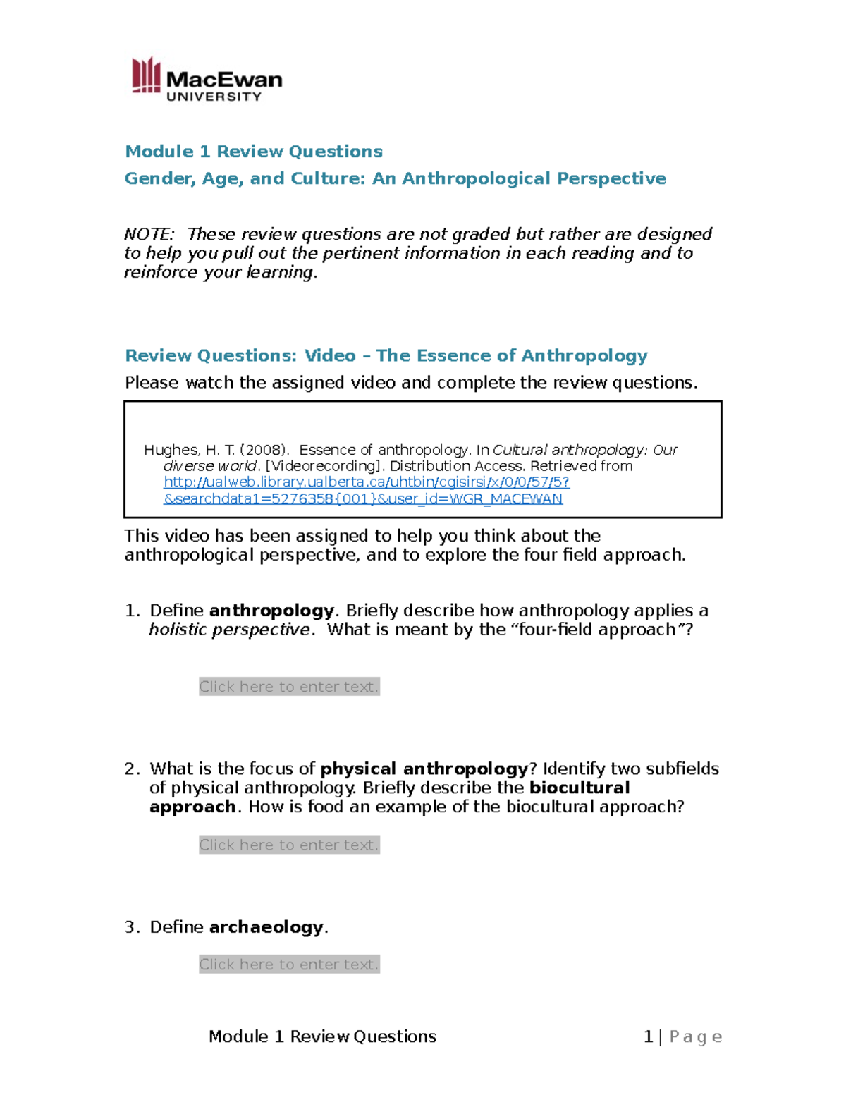 ANTH chapter 1 review questions good for tests - Anth 101 - MacEwan ...