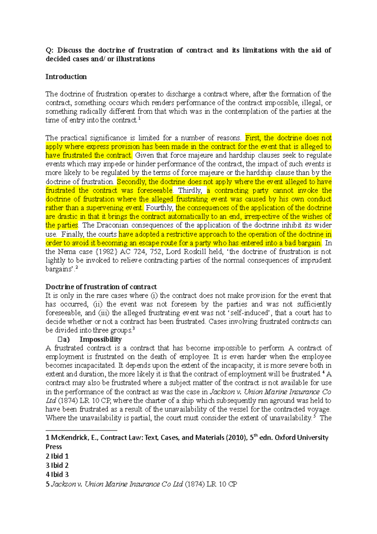 Doctrine Of Frustration-Assignment Contract - Q: Discuss The Doctrine ...