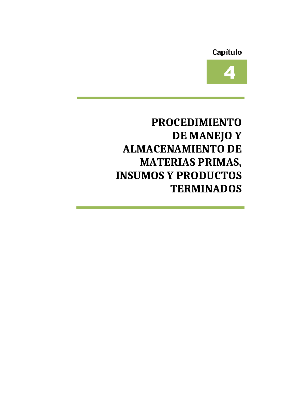 Procedimiento DE Manejo Y Almacenamiento - Capítulo 4 PROCEDIMIENTO DE ...