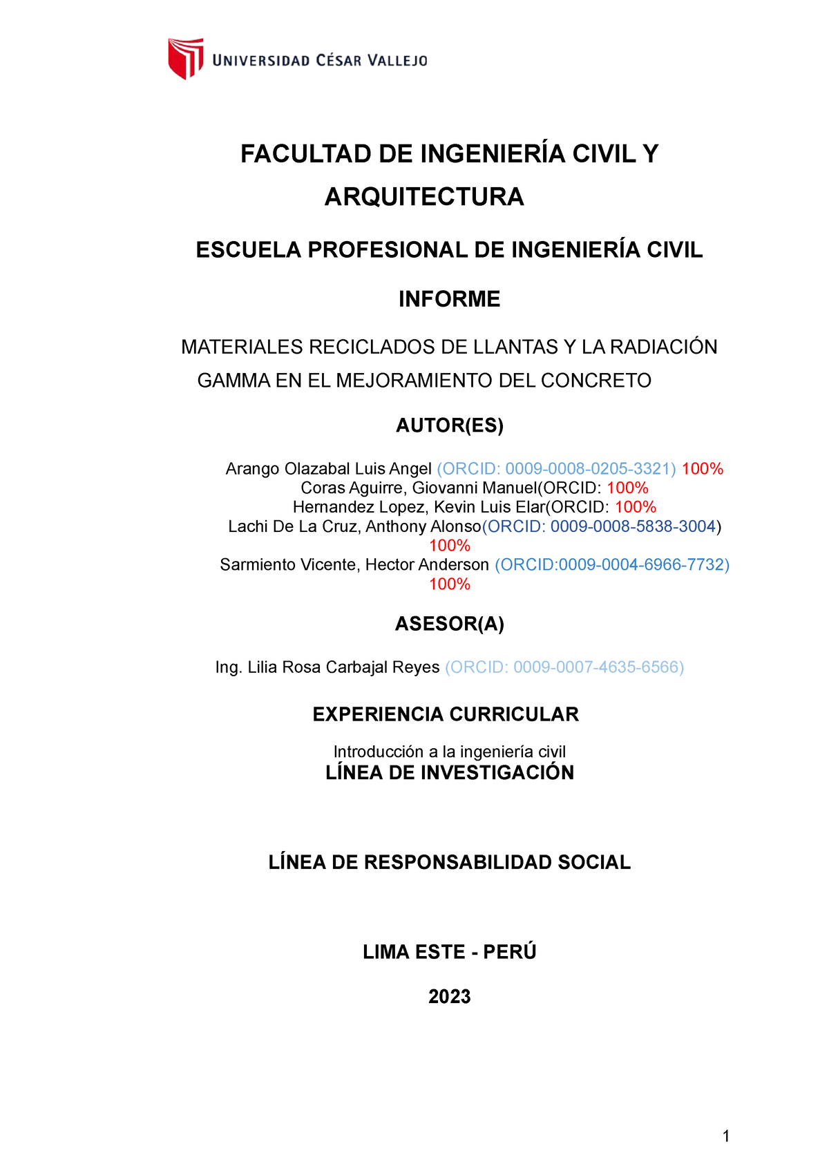 Informe DE Introduccion - FACULTAD DE INGENIERÍA CIVIL Y ARQUITECTURA ...