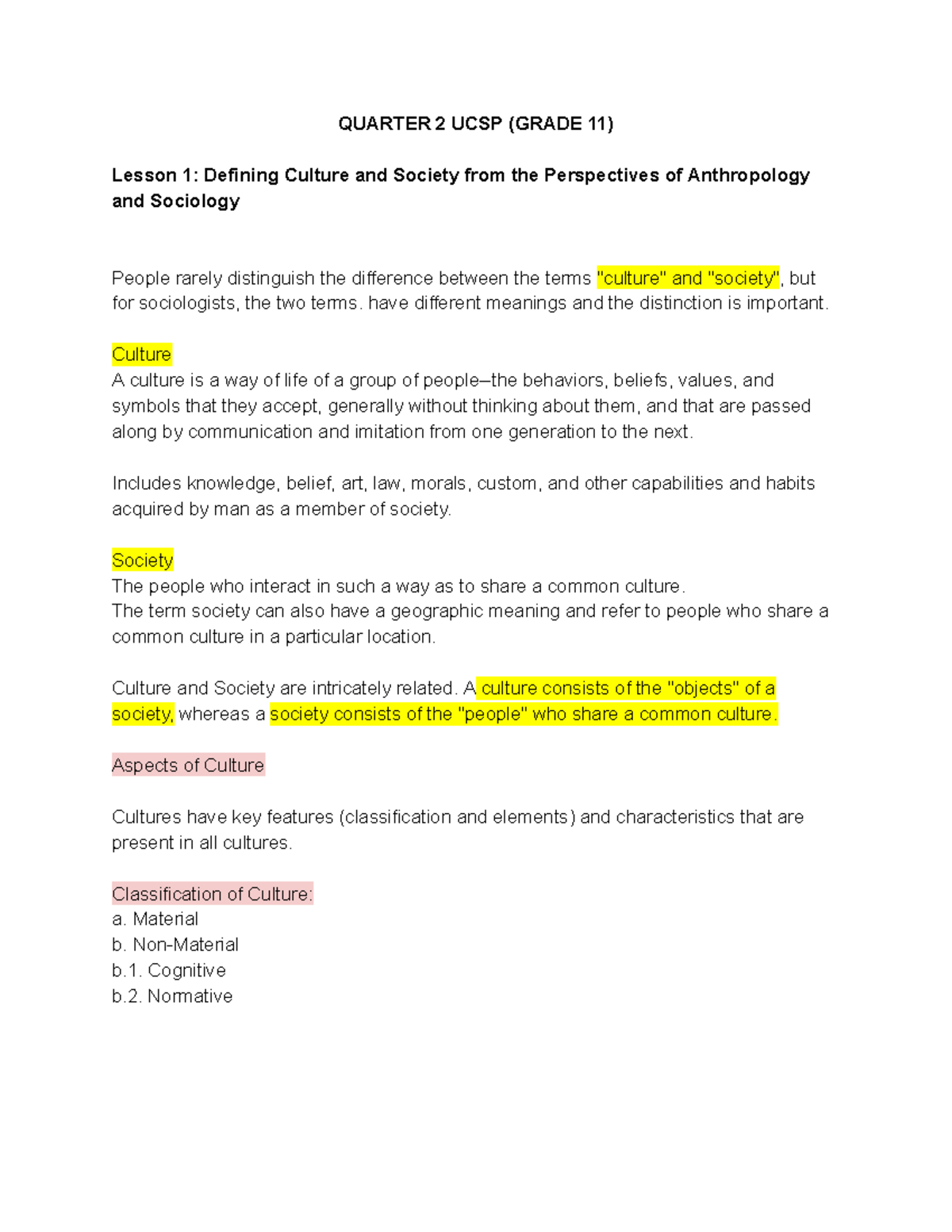 UCSP Q2 L1 - sdsdq - QUARTER 2 UCSP (GRADE 11) Lesson 1: Defining ...
